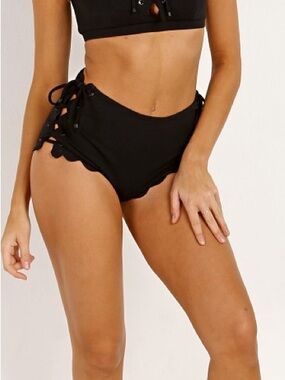 Marysia: Black Swimsuit High Rise Bottoms, Size Small